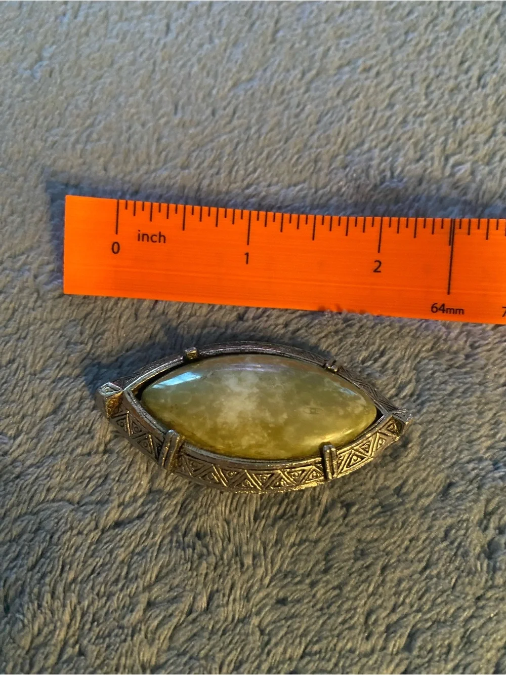 Marquise Green Stone Silver-Tone Brooch
